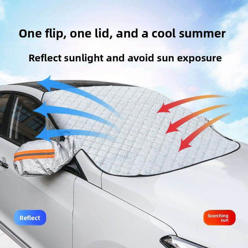 Car sunshade and snow protection front windshield