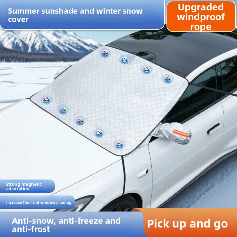 Car sunshade and snow protection front windshield